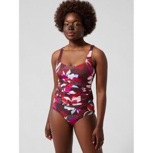 ATHLETA Hero Bloom Decadent Chocolate Square Neck Tankini Swim Top, Size 38 B/C